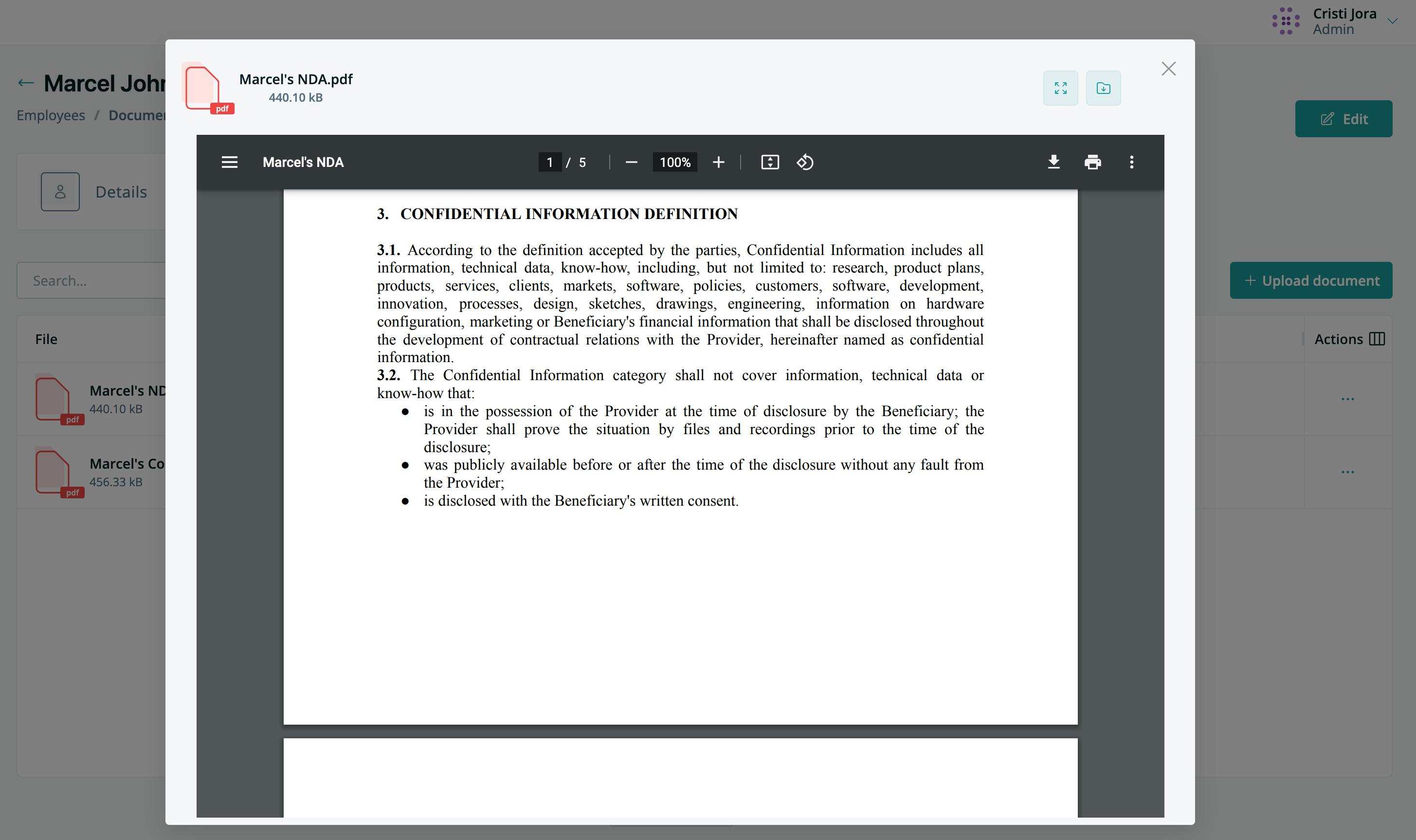 Preview document