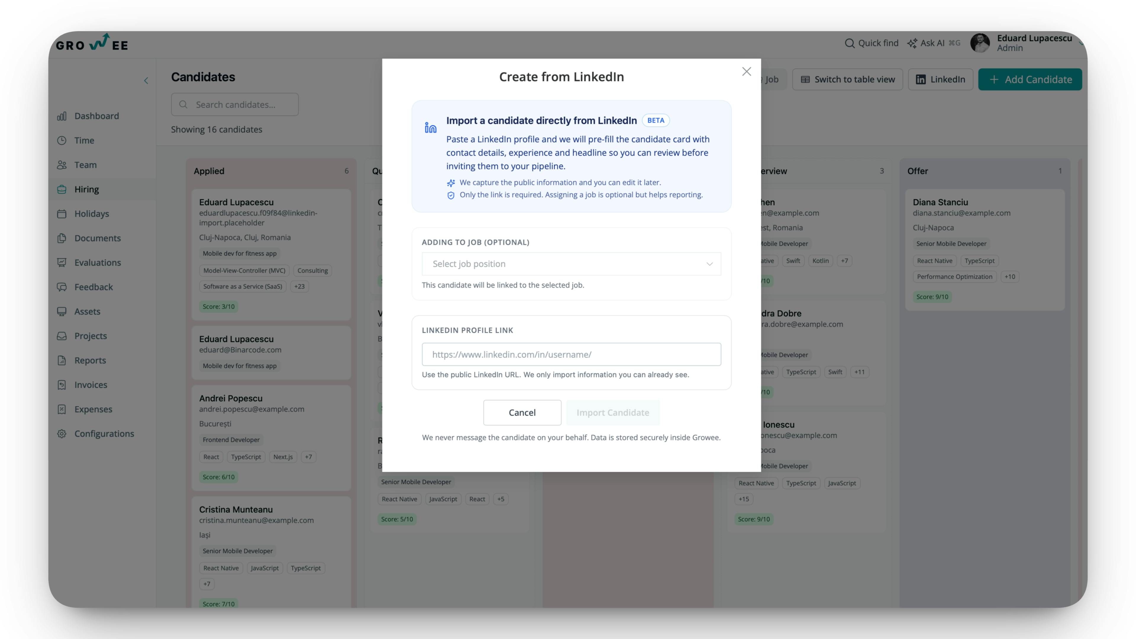 CV and LinkedIn Candidate Import