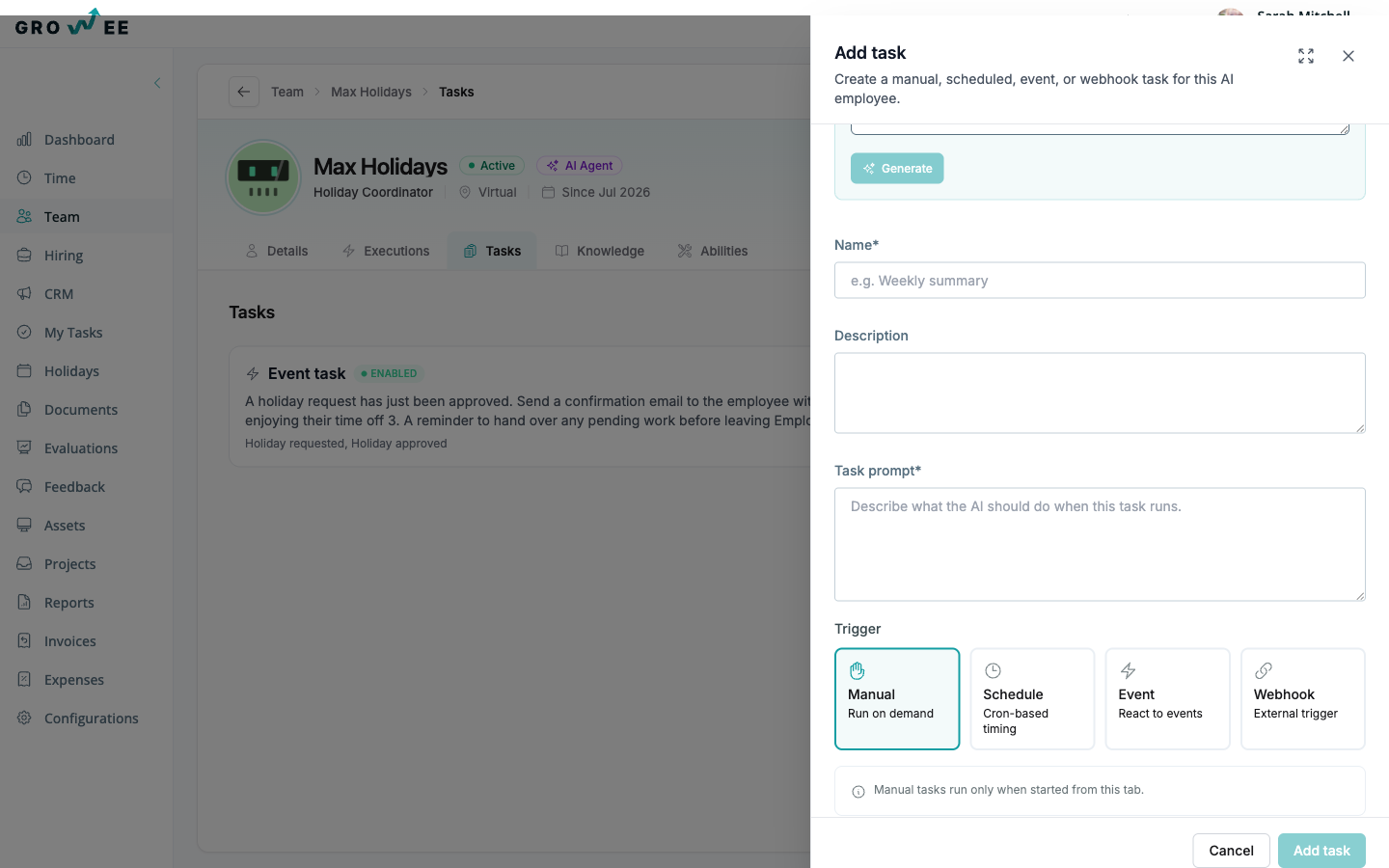 Tasks with four kinds of triggers