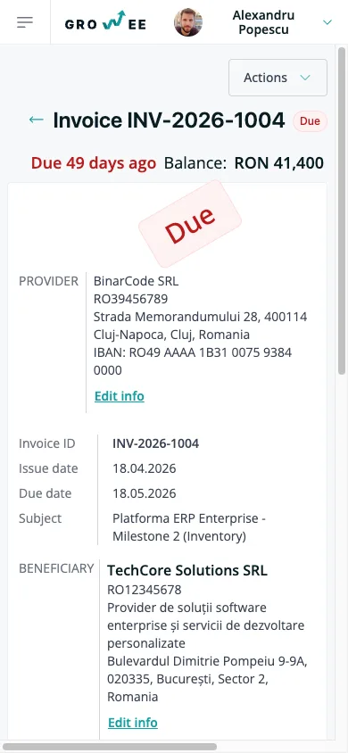 An invoice detail view on a phone